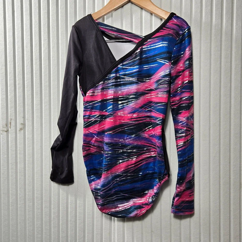 Future Star Capezio Girls Gymnastics Leotard Pink Blue Silver FS6702C Medium‎